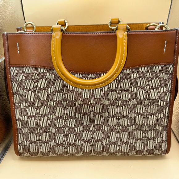Coach Handbags - COACH 1941 Large 31 Brown Rogue In Signature Textile Jacquard C7962 Leather